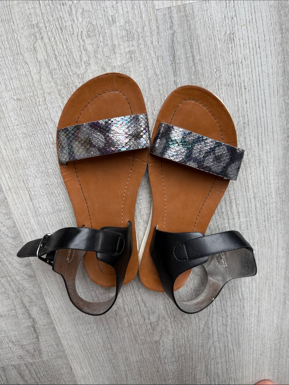 Cat & Jack Black Sandals with Iridescent Snake-Print Strap